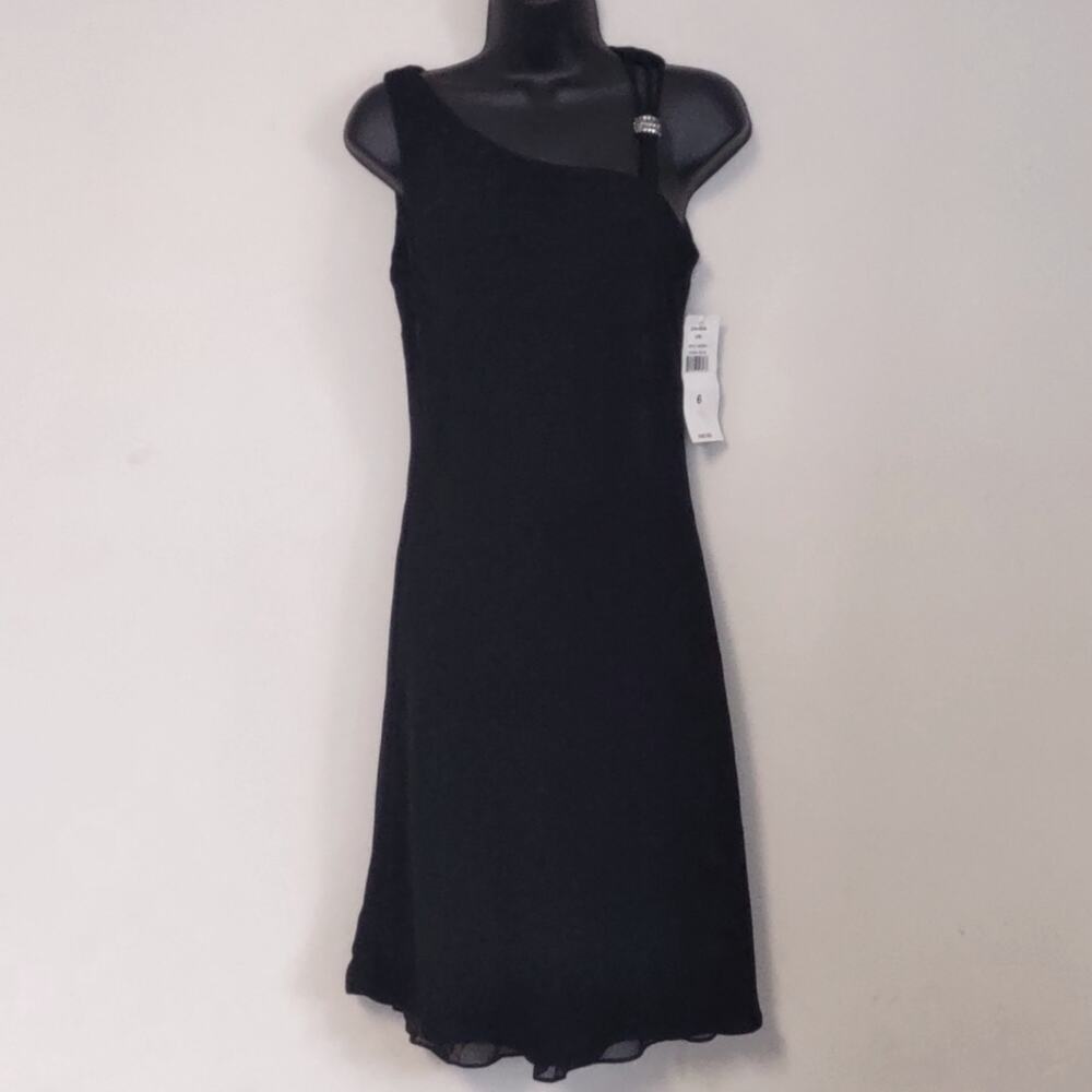 S.L. Fashions Jewel Strappy Sleeve Shift Dress 6 Black